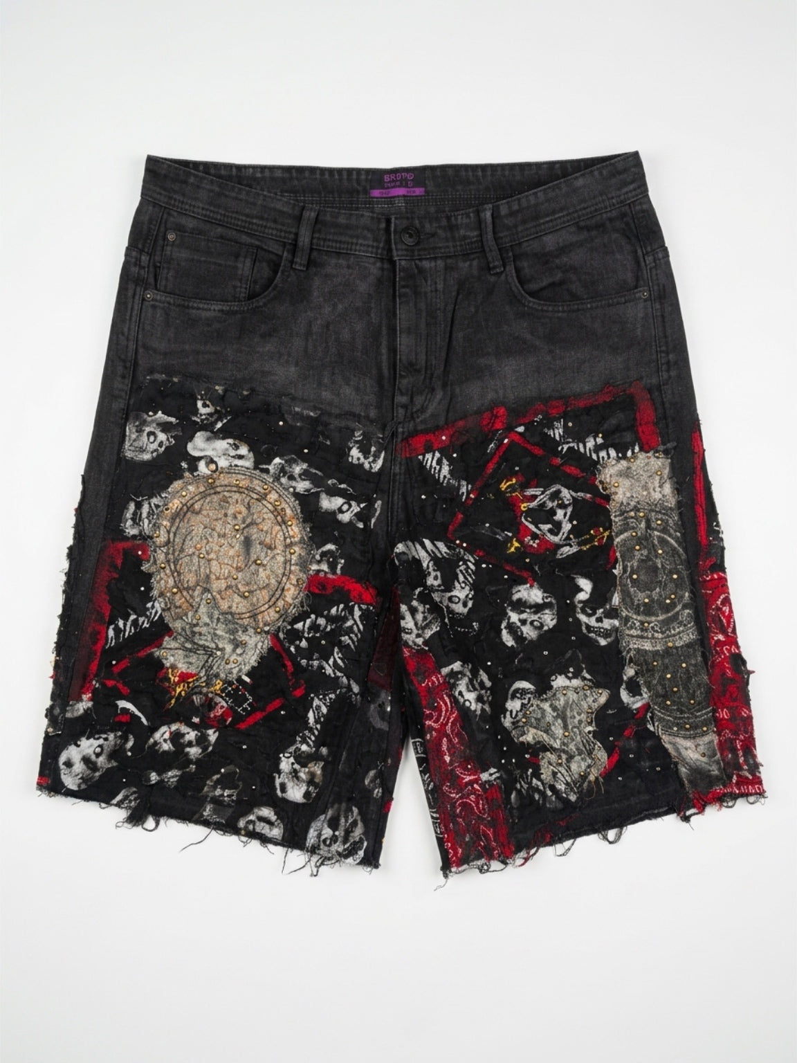 Reaper Studded waxed Black Shorts